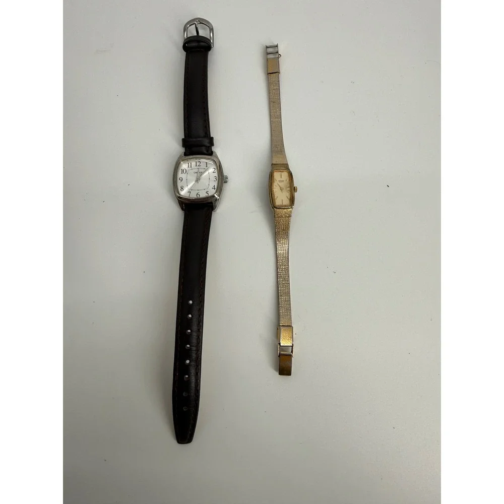Vintage Seiko & Carriage by Timex Watch Lot 2 Repair Linen Dial Gold Tone Retro